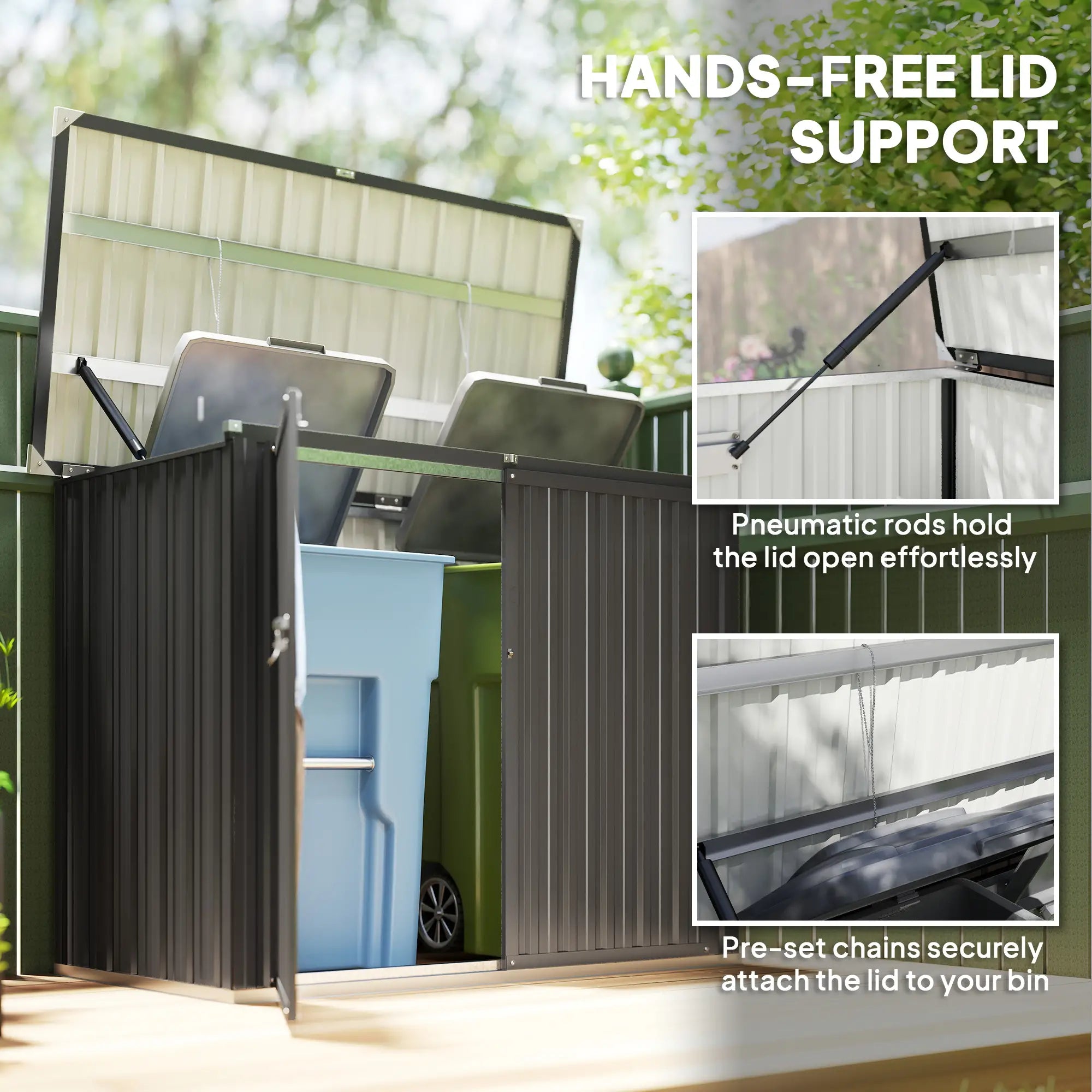 Lockable Galvanized Steel Garbage Bin Shed, Outdoor Storage, Lift-Up Lid Sheds at Gallery Canada