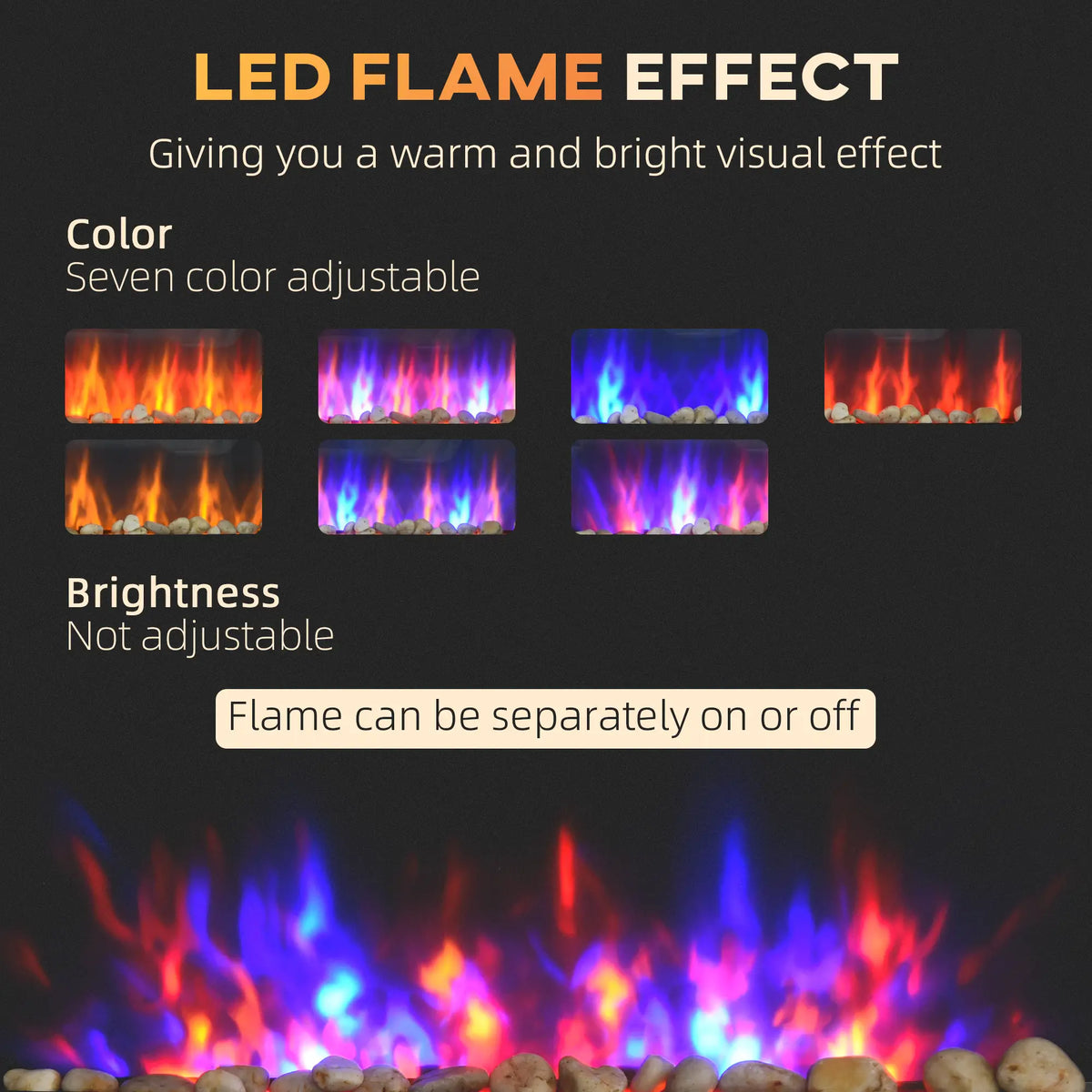 36" Wall-Mounted Electric Fireplace, 750/1500W, Flame Effect, 7 Color Light, Black Electric Fireplaces at Gallery Canada