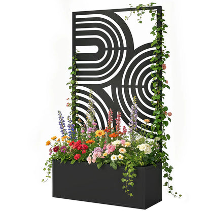 Metal Planter Box With Trellis, 44.5" Raised Garden Bed Privacy Screen Galvanized Planter Boxes Black at Gallery Canada