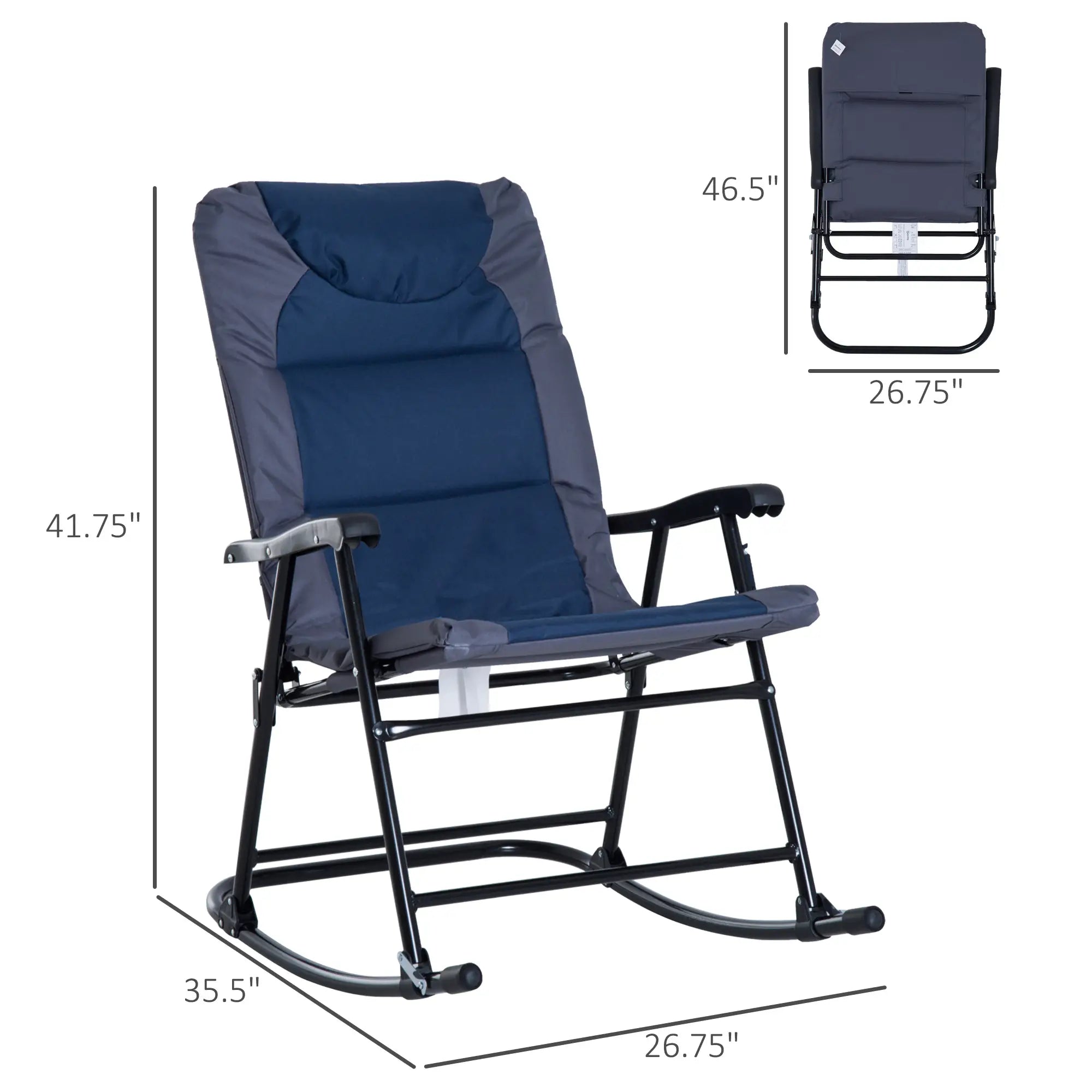 Folding Rocking Chair Set, 2 Padded Rockers with Armrest, Navy Blue Outdoor Rocking Chairs at Gallery Canada