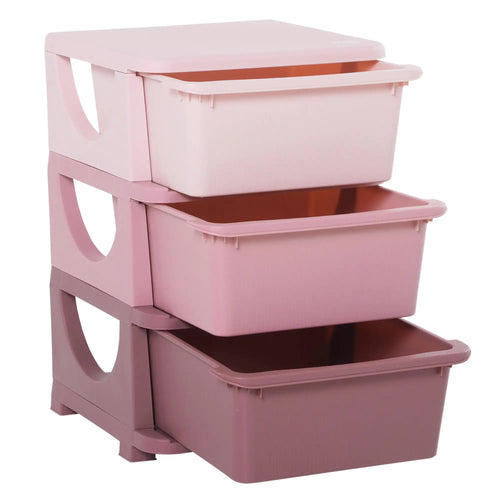 3 Tier Kids Toy Organizer, 3 Plastic Drawers, Pink