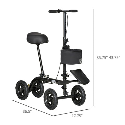 Seated Knee Walker, Foldable Steerable Medical Knee Scooter, Crutch Alternative with Braking System, Storage Bag for Foot Injuries, Black - Gallery Canada