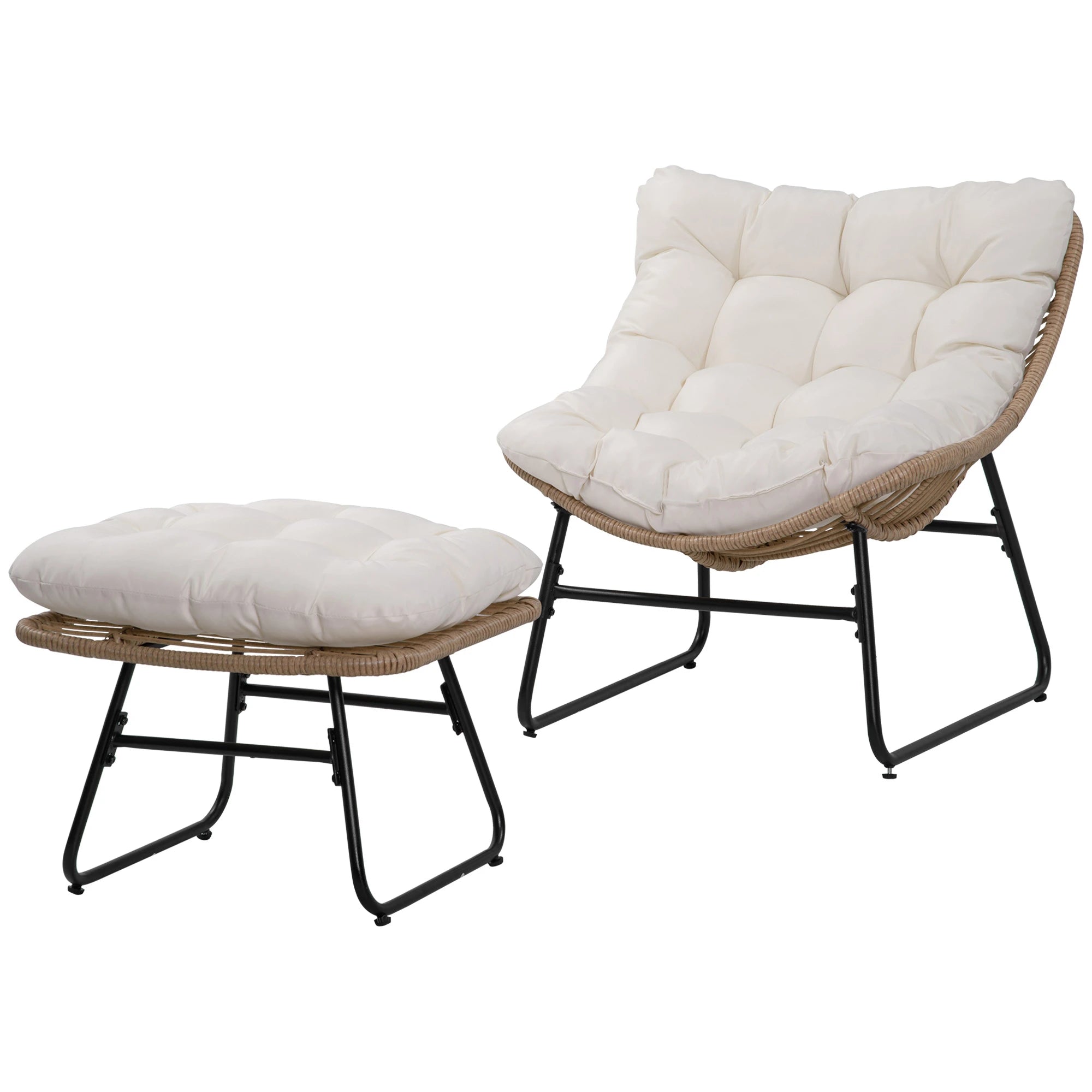 Rattan Chair With Stool, Cushion, Adjustable Foot Pads, Natural Patio Furniture Sets Nature Rattan, Cream White Cushion at Gallery Canada