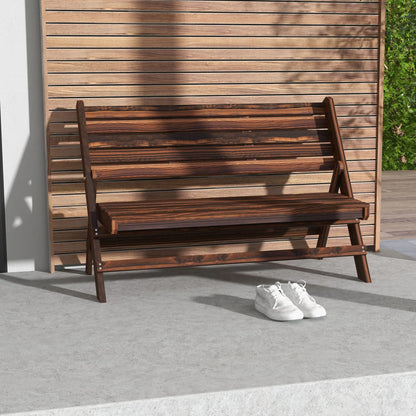 2-Seater Wooden Outdoor Bench, Foldable, Slatted Backrest, Carbonised Finish Outdoor Benches at Gallery Canada