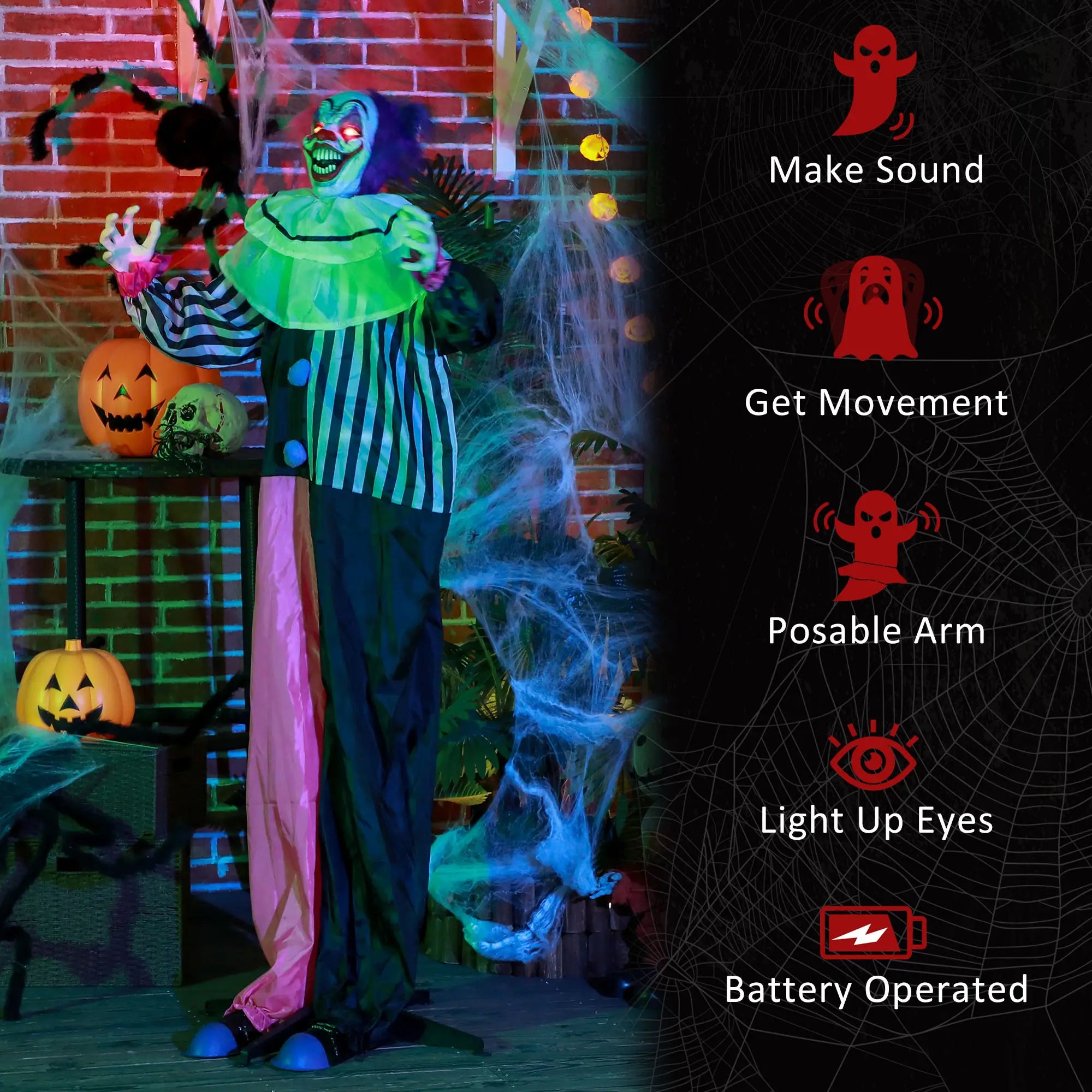 5.7Ft Animated Halloween Clown, Sound Activated, Light Up Eyes Halloween Decorations at Gallery Canada