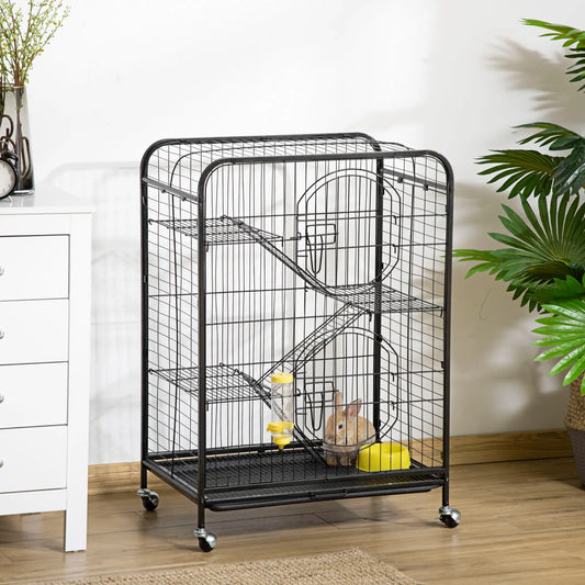 36.6" Rolling Small Animal Cage, Rabbit Ferret Playpen, Black Houses & Habitats Black at Gallery Canada