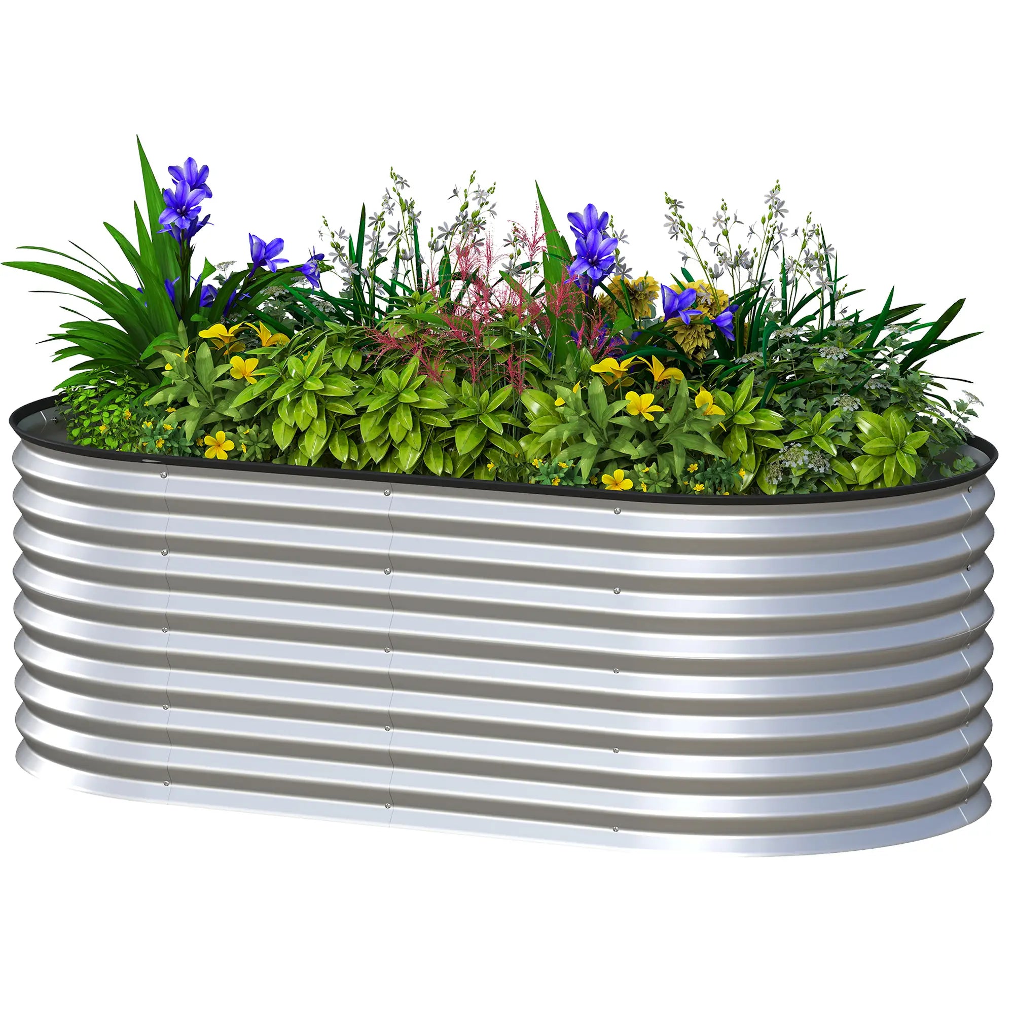 Galvanized Raised Garden Bed, 5 x 2.5 x 2 ft, Oval Planter Box, Silver Galvanized Planter Boxes Silver at Gallery Canada