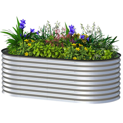 Galvanized Raised Garden Bed, 5 x 2.5 x 2 ft, Oval Planter Box, Silver Galvanized Planter Boxes Silver at Gallery Canada