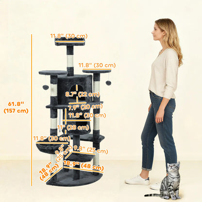 62" Cat Tree, Scratching Post, 2 Condos, Hammock, Perches, Dark Grey Multi-Level Cat Towers at Gallery Canada