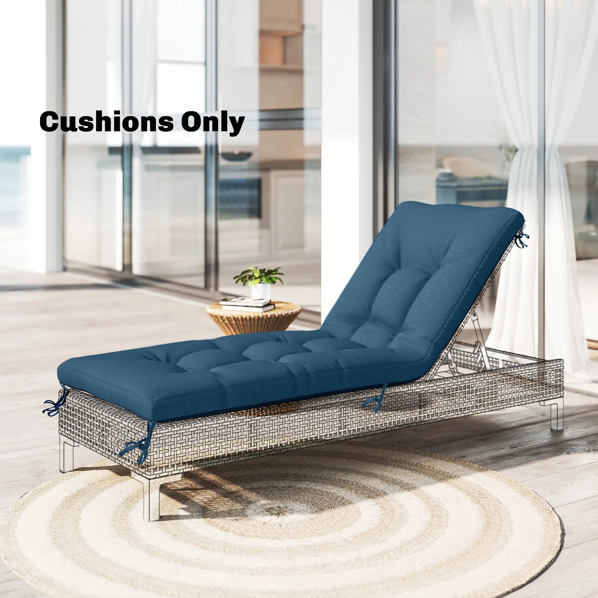 Patio Lounge Chair Cushion, UV50+ with Straps, 78 x 25.6 inch, Blue Patio Chair Cushions at Gallery Canada