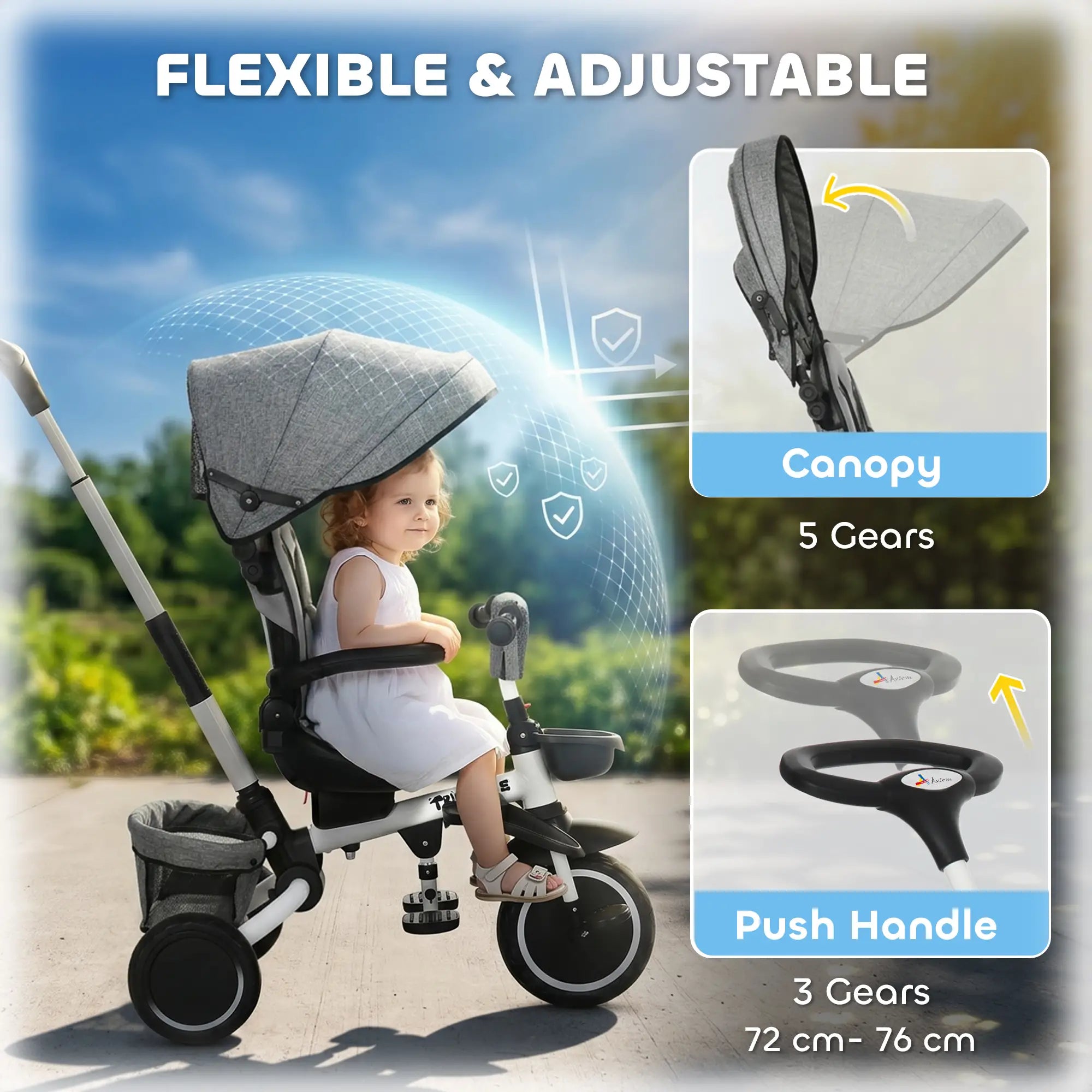 6-in-1 Toddler Tricycle, Adjustable Seat, Push Handle, Grey Tricycles for Kids at Gallery Canada