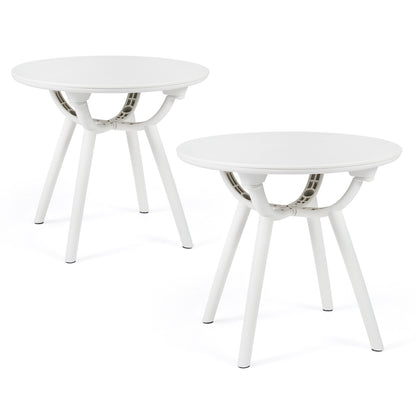Weather-Resistant Circular End Table, Set of 2, White Patio Coffee Tables at Gallery Canada