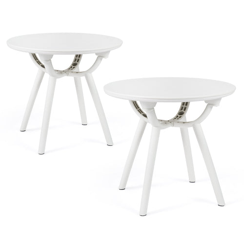 Weather-Resistant Circular End Table, Set of 2, White