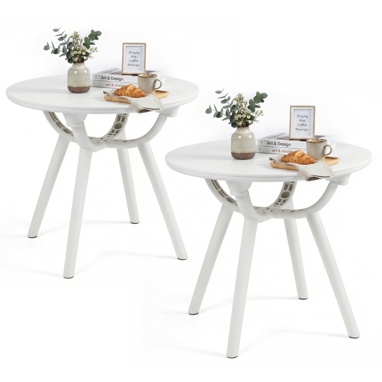 Weather-Resistant Circular End Table, Set of 2, White Patio Coffee Tables White at Gallery Canada