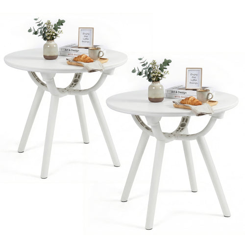Weather-Resistant Circular End Table, Set of 2, White