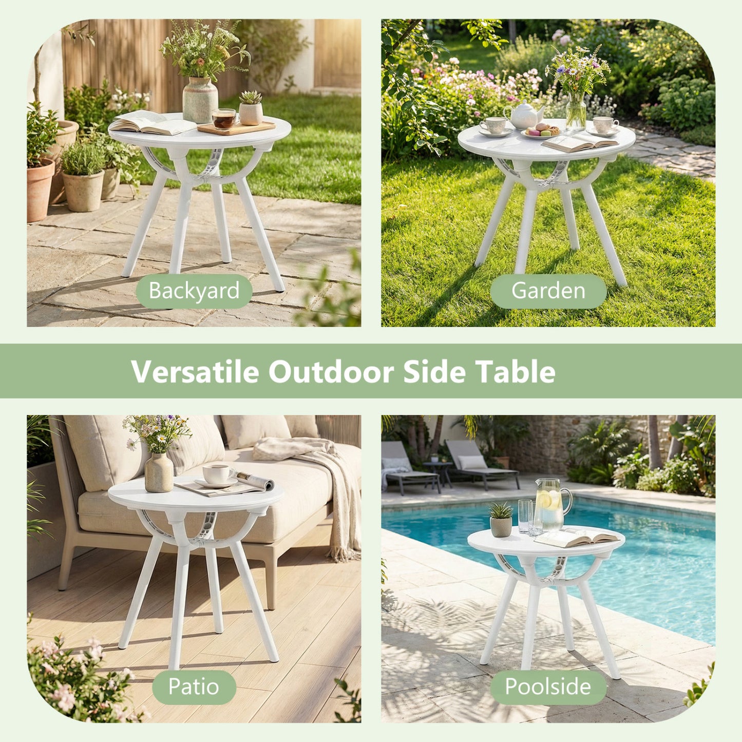 Weather-Resistant Circular End Table, Set of 2, White Patio Coffee Tables at Gallery Canada