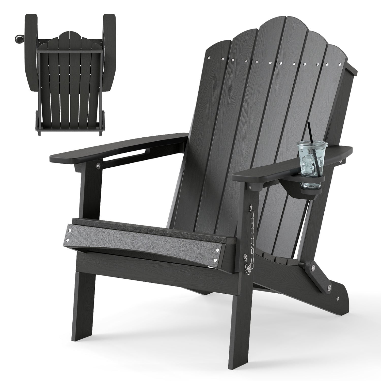 Weather Resistant HDPE Folding Adirondack Chair, Gray Adirondack Chairs Gray at Gallery Canada