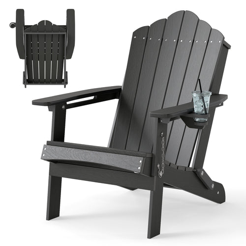 Weather Resistant HDPE Folding Adirondack Chair, Gray