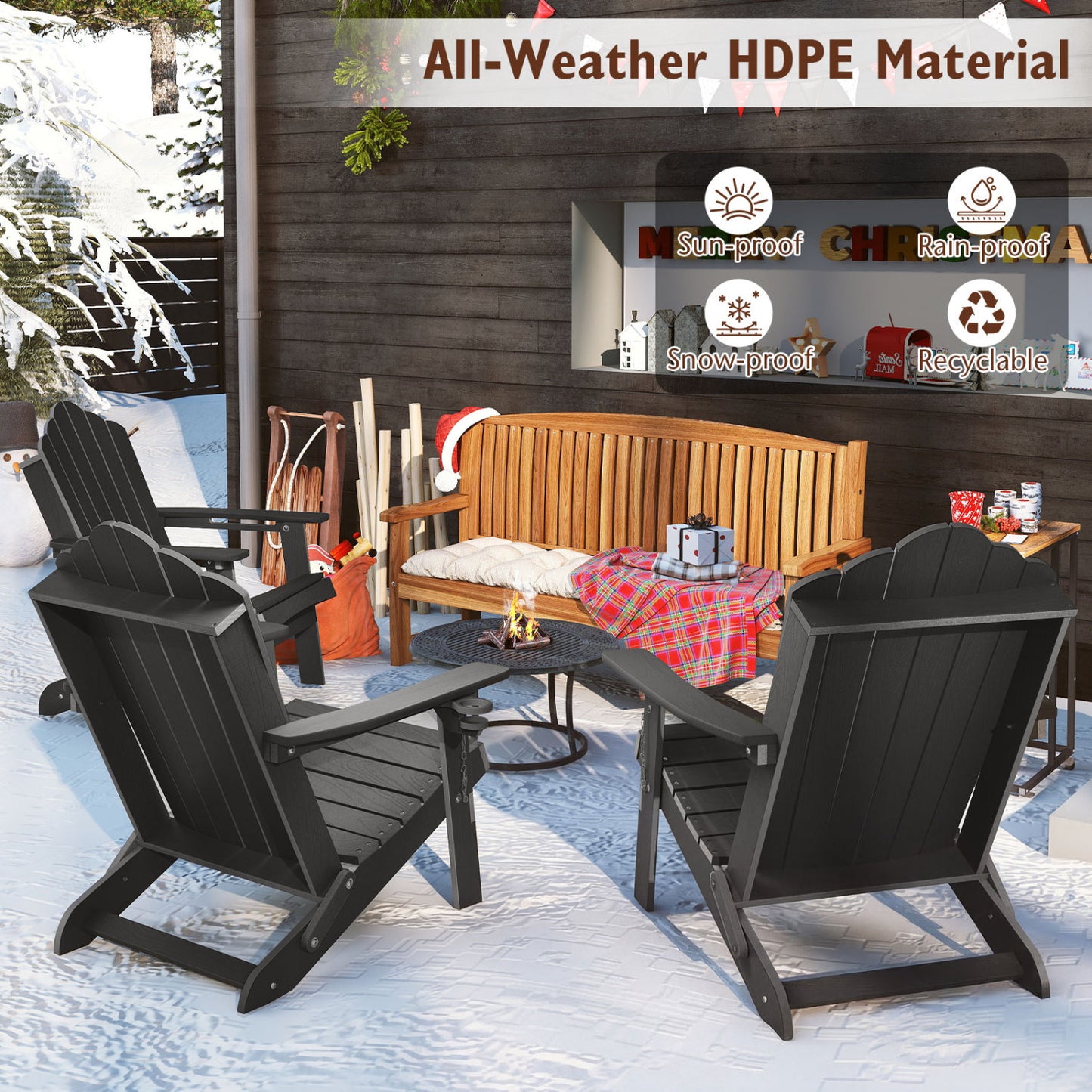Weather Resistant HDPE Folding Adirondack Chair, Gray Adirondack Chairs at Gallery Canada