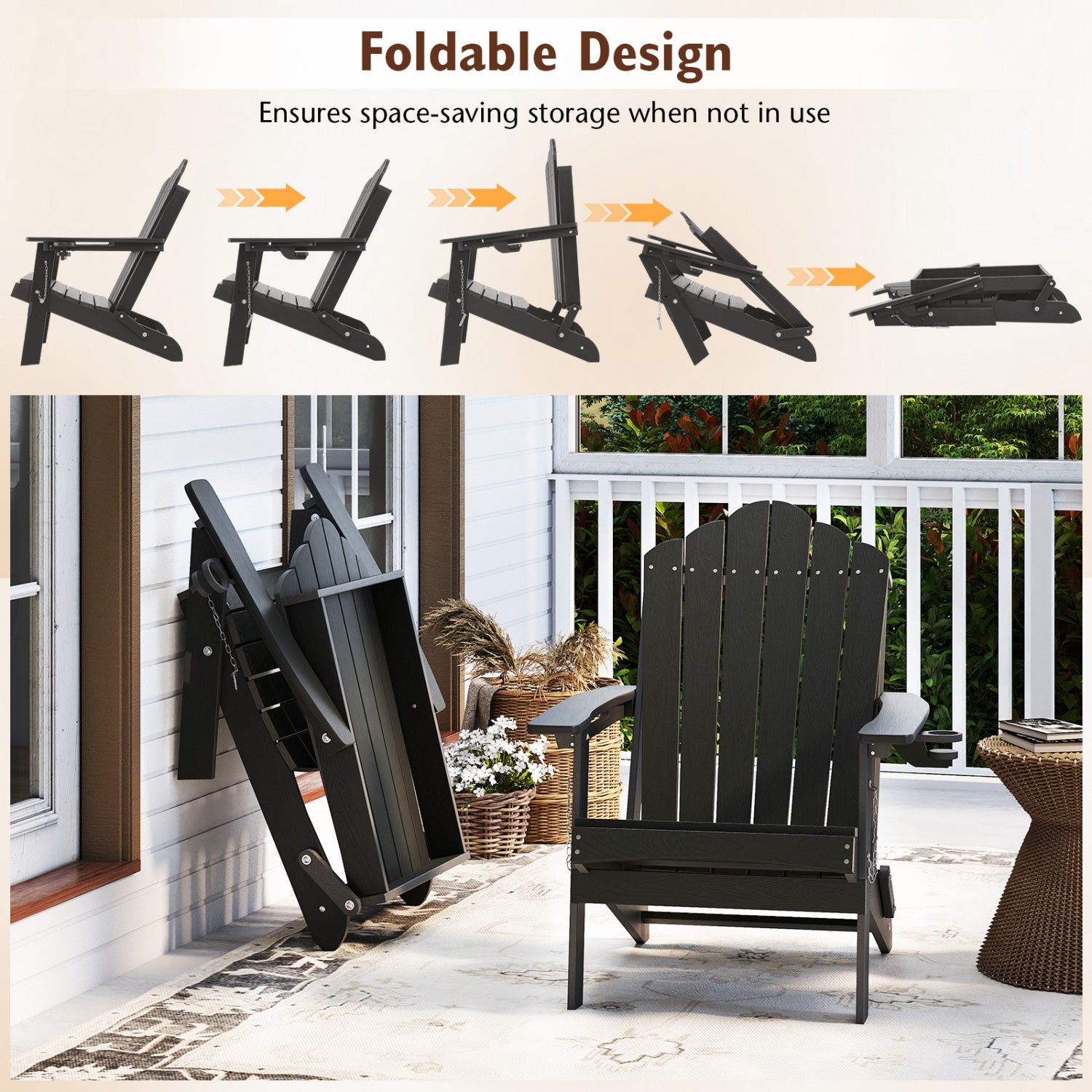 Weather Resistant HDPE Folding Adirondack Chair, Gray Adirondack Chairs at Gallery Canada