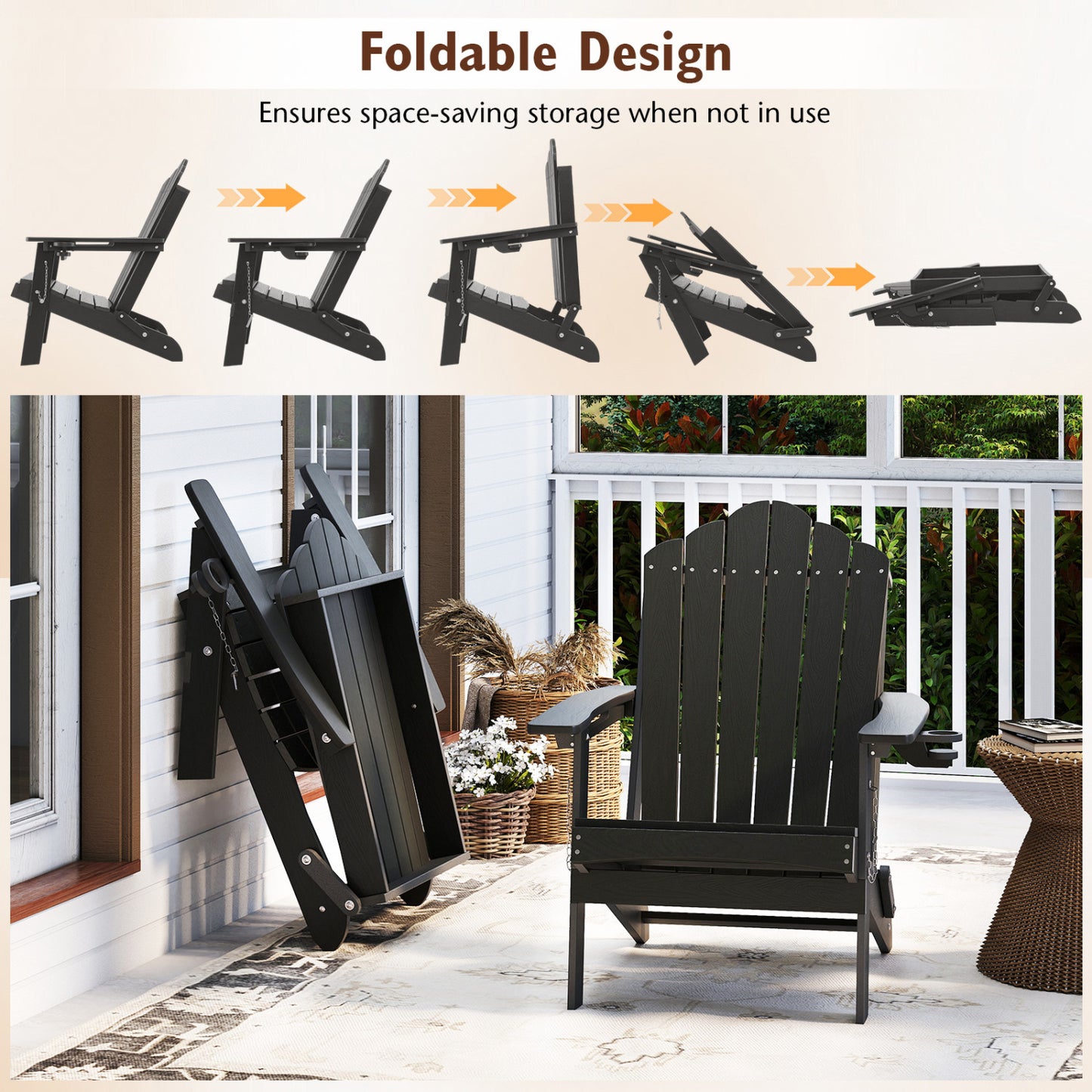 Weather Resistant HDPE Folding Adirondack Chair, Gray Adirondack Chairs at Gallery Canada