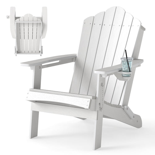 Weather Resistant HDPE Folding Adirondack Chair, White
