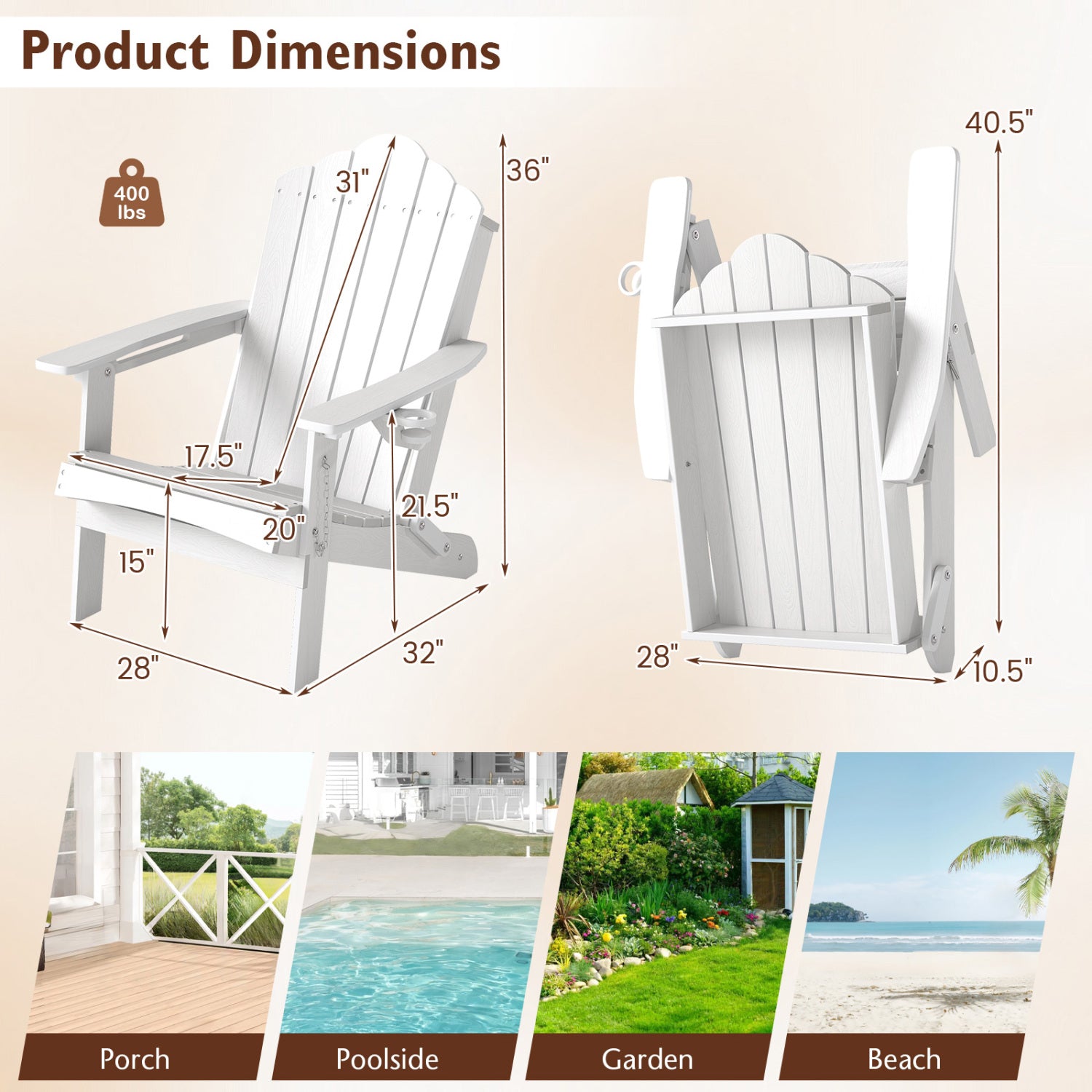 Weather Resistant HDPE Folding Adirondack Chair, White Adirondack Chairs at Gallery Canada