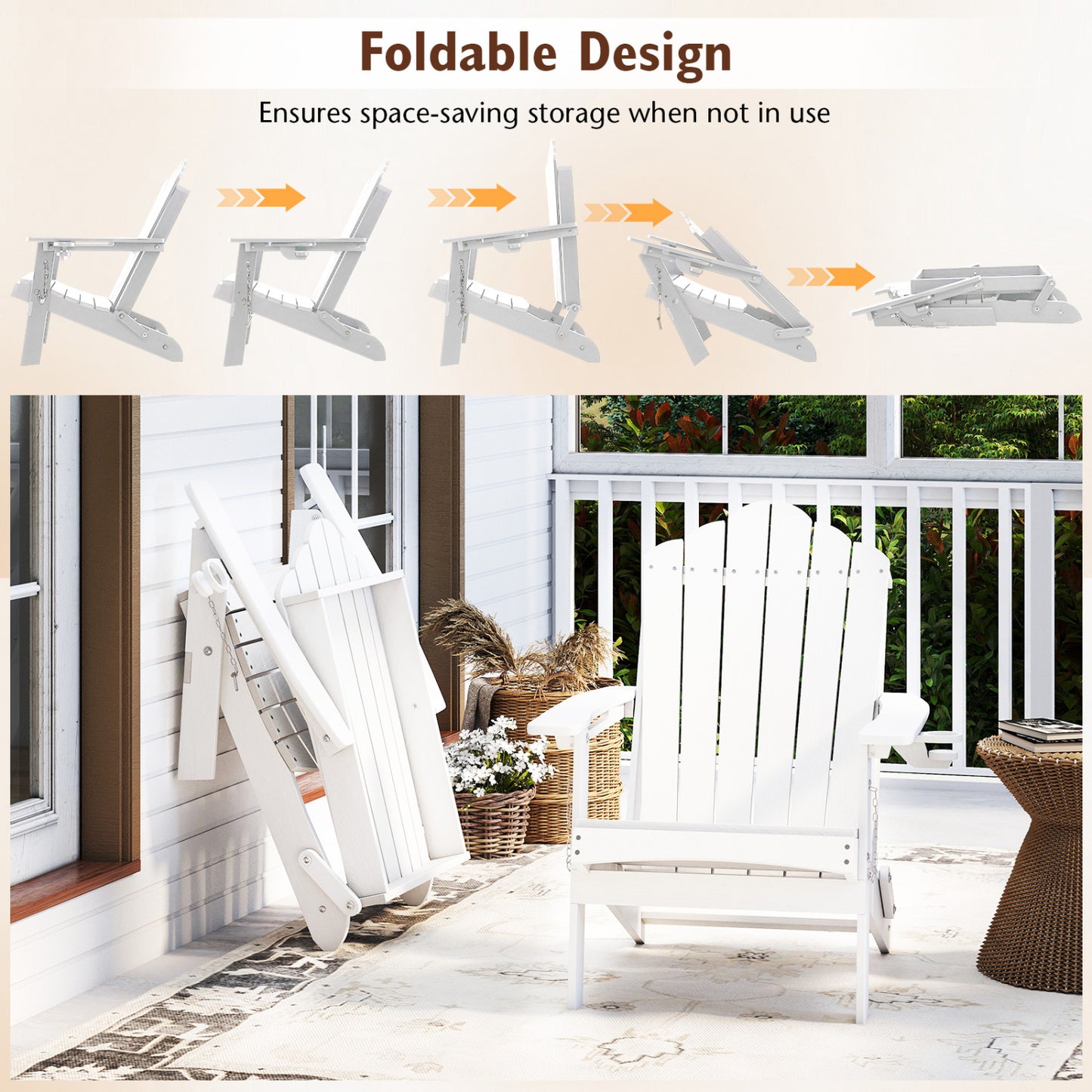 Weather Resistant HDPE Folding Adirondack Chair, White Adirondack Chairs at Gallery Canada