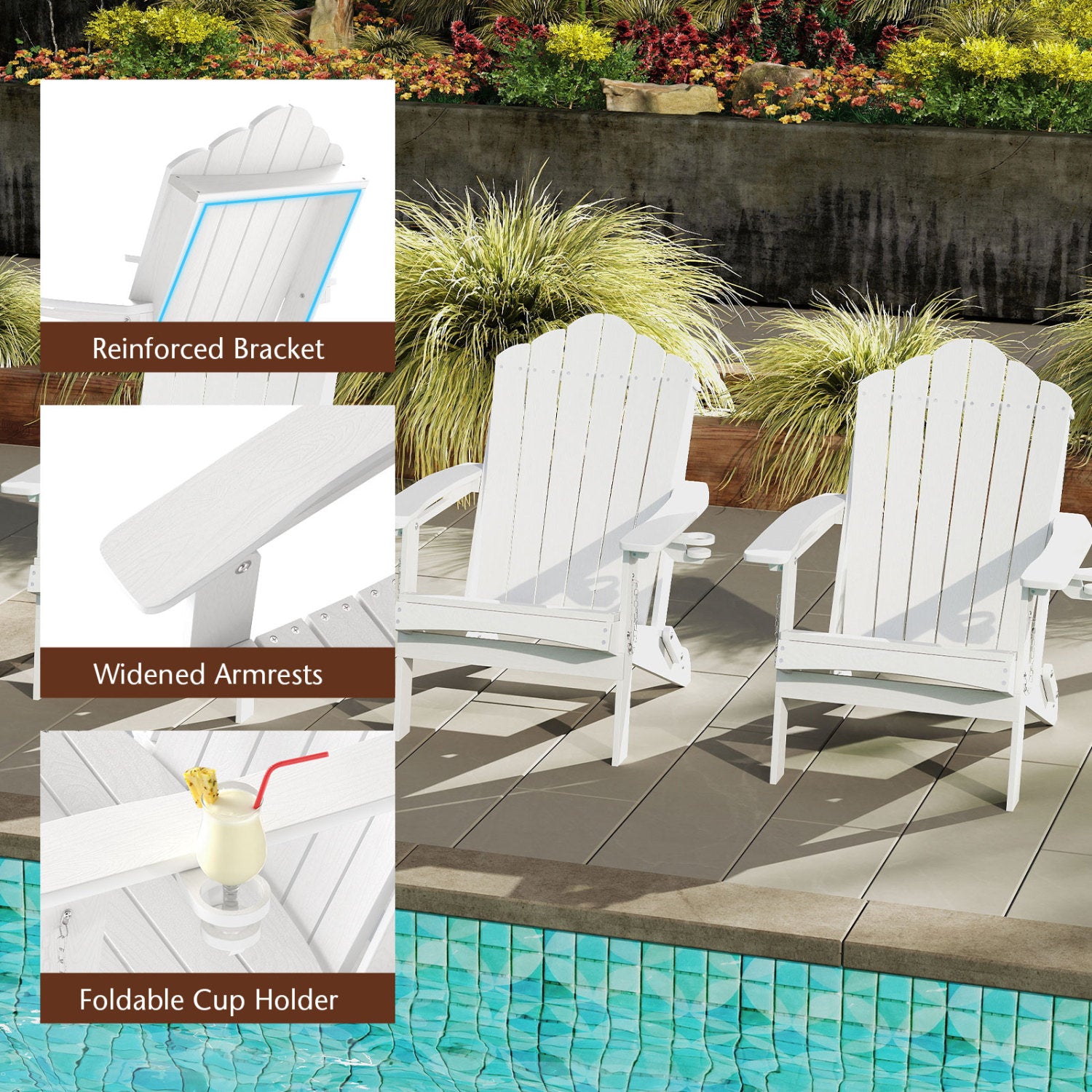 Weather Resistant HDPE Folding Adirondack Chair, White Adirondack Chairs at Gallery Canada