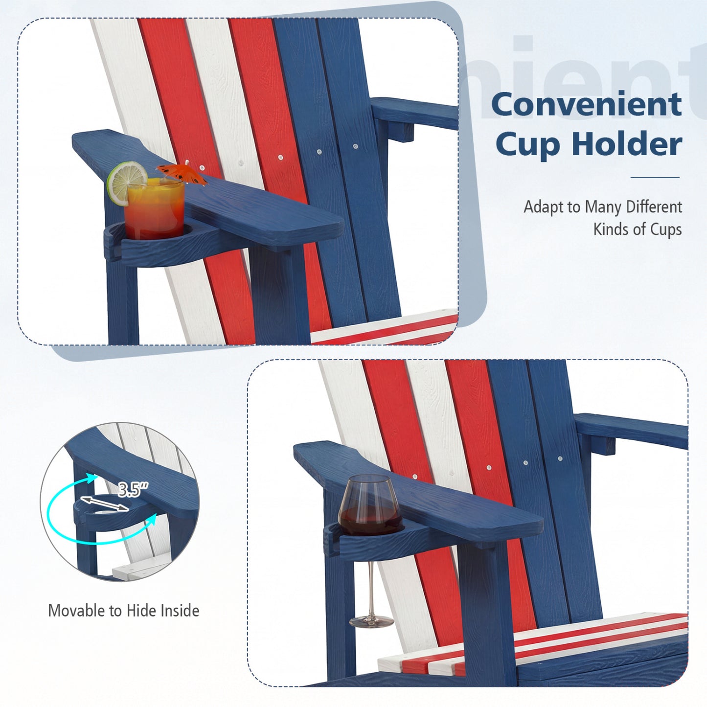 Weather Resistant HIPS Outdoor Adirondack Chair, With Cup Holder, Multicolor Adirondack Chairs at Gallery Canada