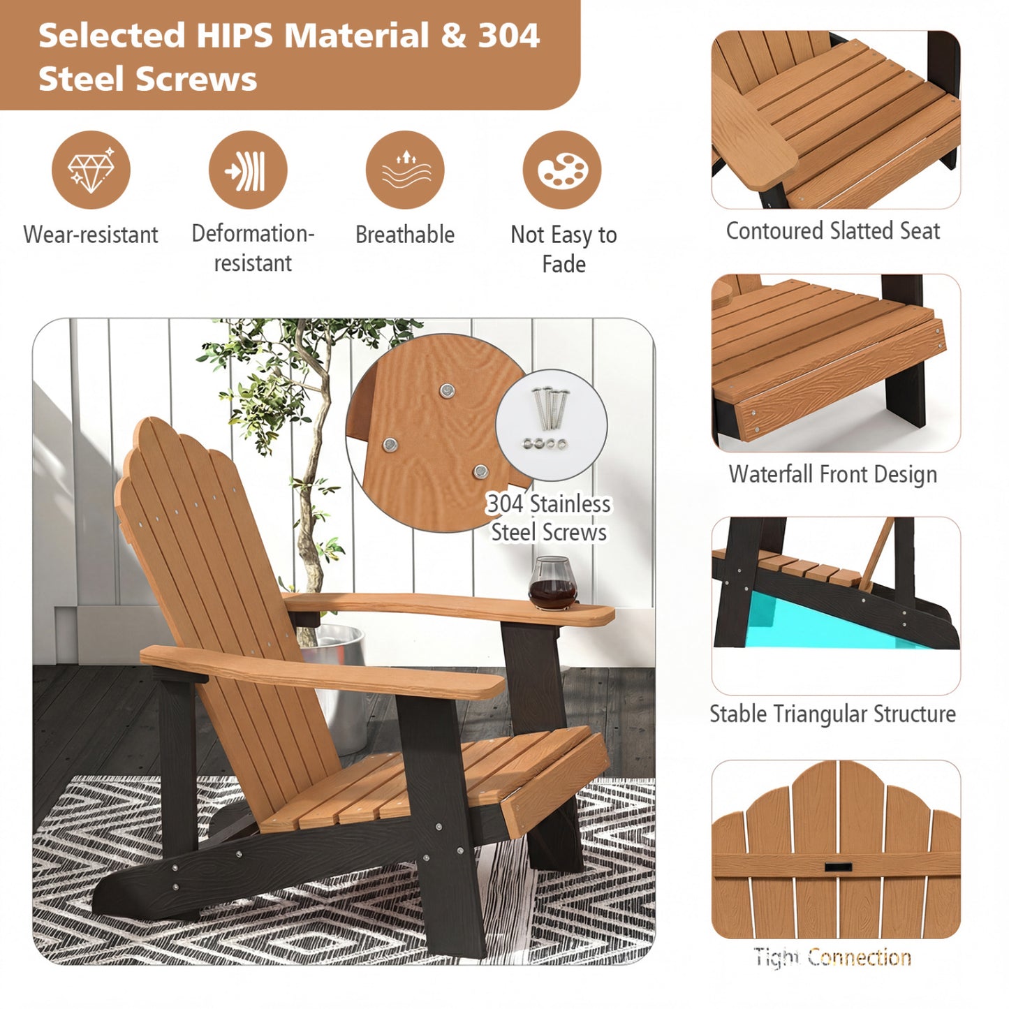 Weather Resistant HIPS Outdoor Adirondack Chair With Cup Holder, Brown Adirondack Chairs at Gallery Canada