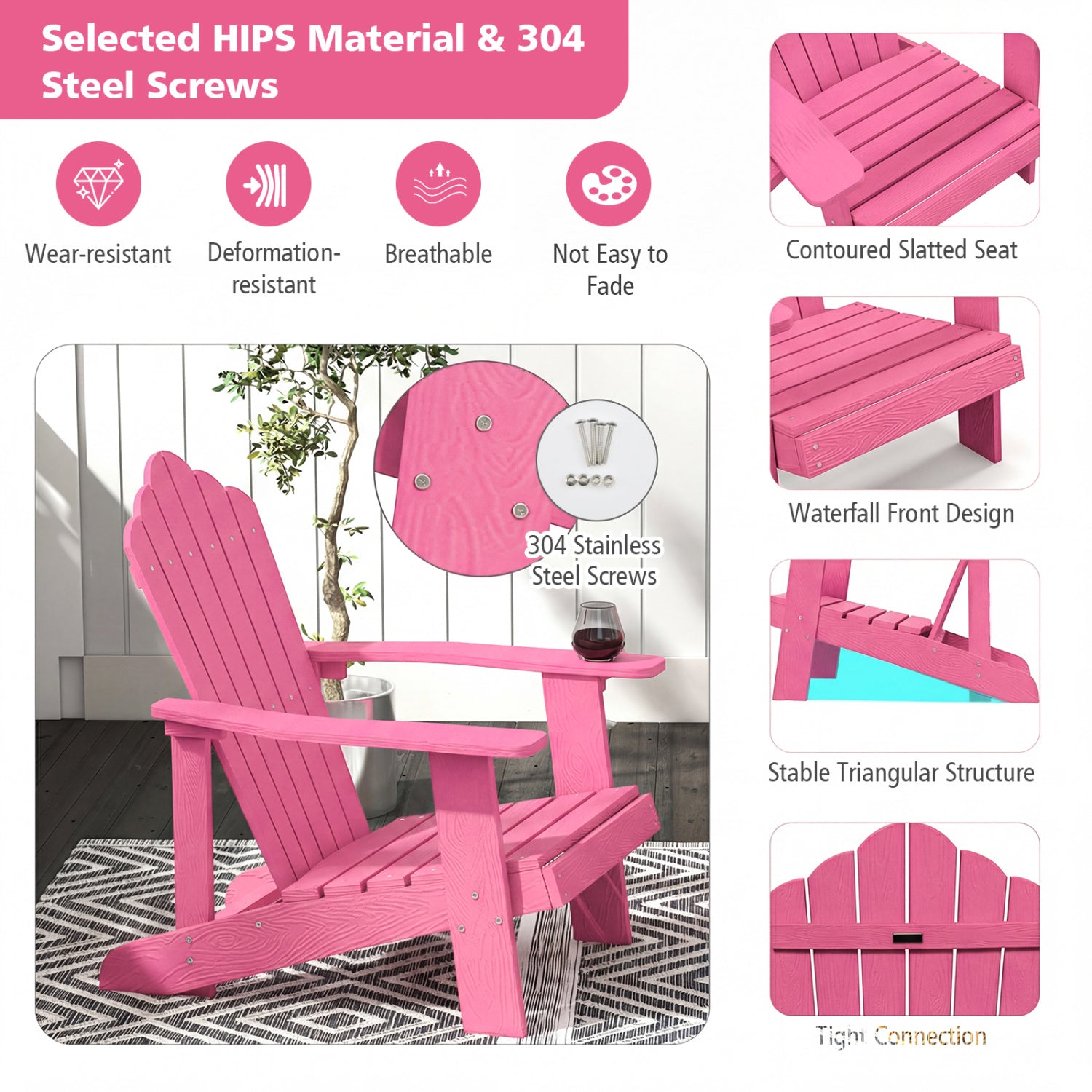 Outdoor Adirondack Chair, Weather Resistant HIPS, Pink Adirondack Chairs at Gallery Canada