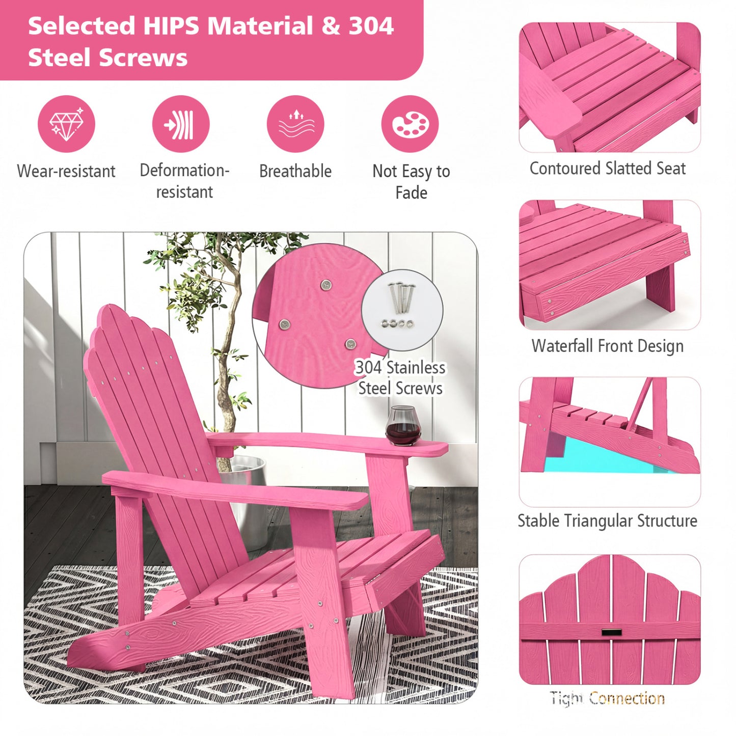 Outdoor Adirondack Chair, Weather Resistant HIPS, Pink Adirondack Chairs at Gallery Canada