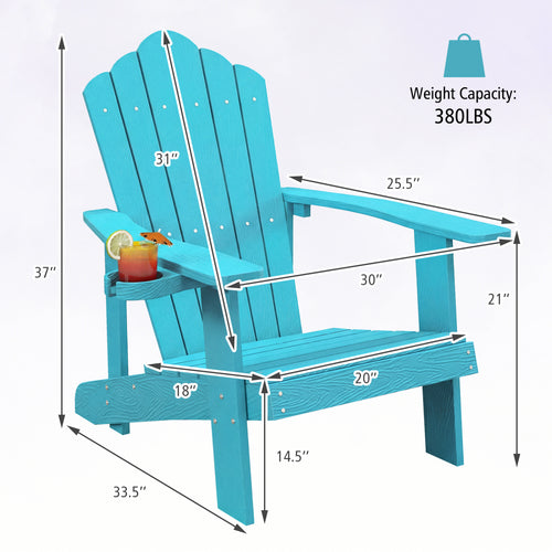 Outdoor Adirondack Chair, Weather Resistant HIPS, With Cup Holder, Turquoise
