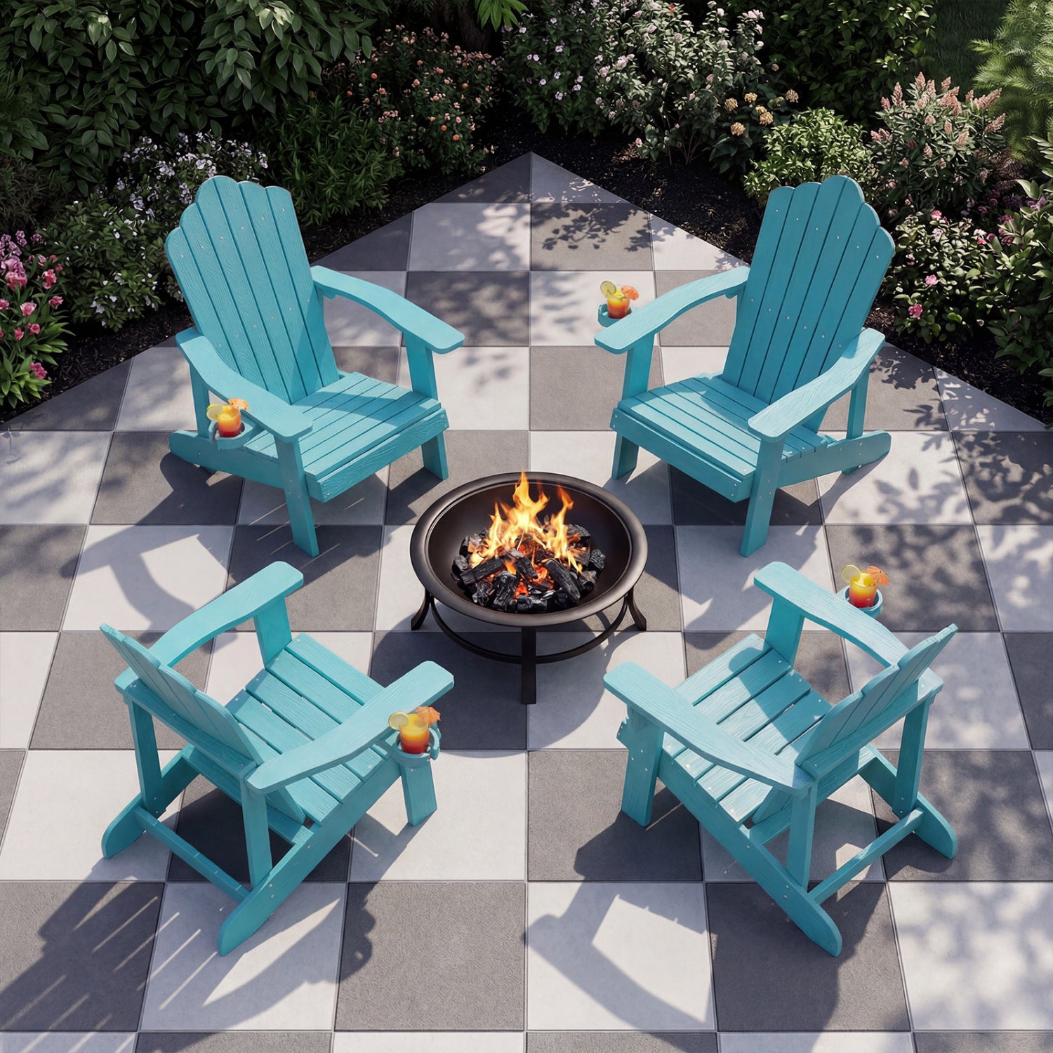 Outdoor Adirondack Chair, Weather Resistant HIPS, With Cup Holder, Turquoise Adirondack Chairs at Gallery Canada