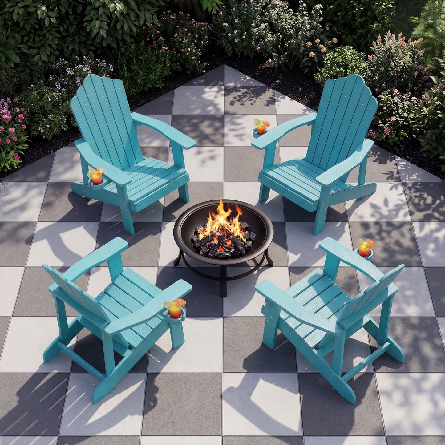 Outdoor Adirondack Chair, Weather Resistant HIPS, With Cup Holder, Turquoise Adirondack Chairs at Gallery Canada