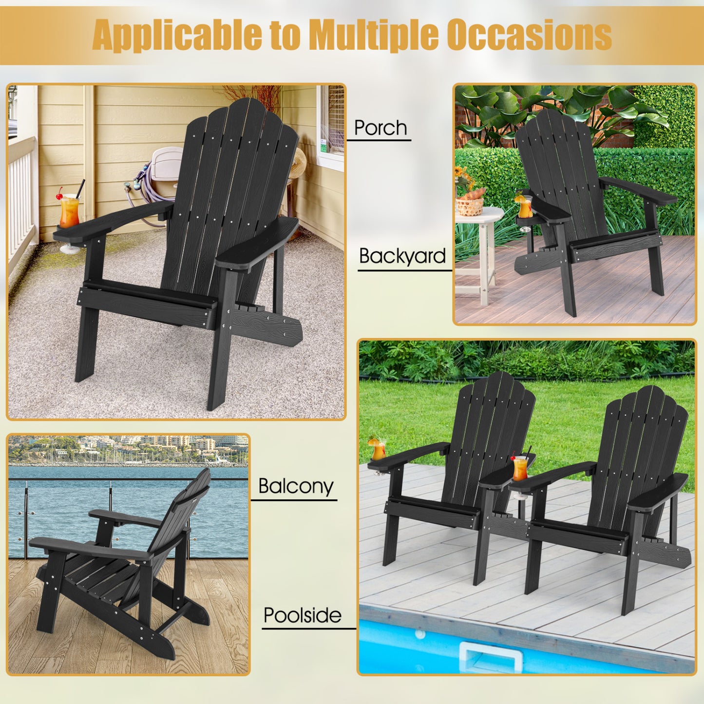 Weather Resistant HIPS Outdoor Adirondack Chair, Black Adirondack Chairs at Gallery Canada