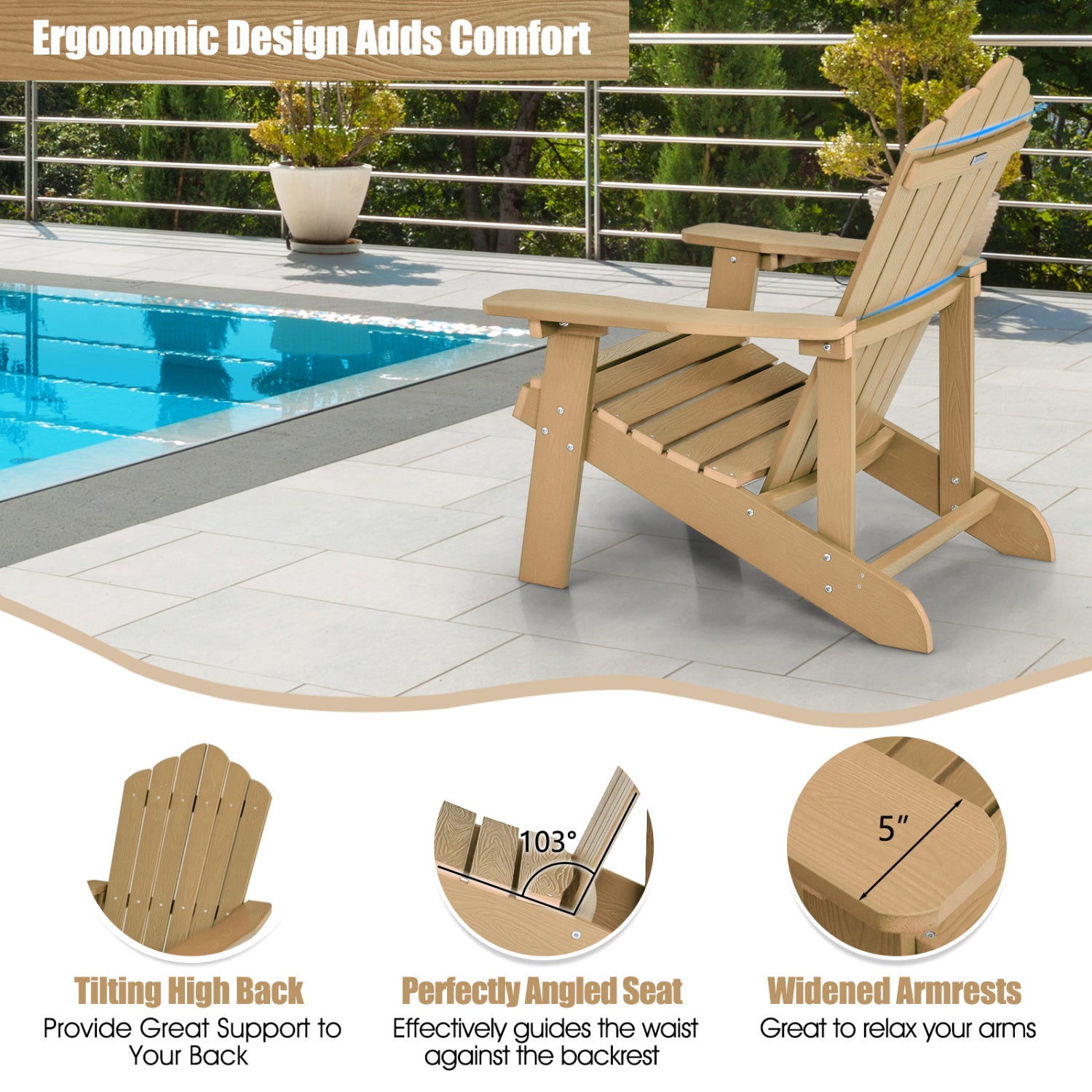Weather Resistant HIPS Outdoor Adirondack Chair With Cup Holder, Coffee Adirondack Chairs at Gallery Canada