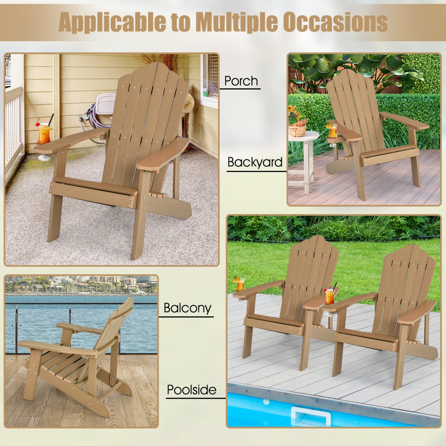 Weather Resistant HIPS Outdoor Adirondack Chair With Cup Holder, Coffee Adirondack Chairs at Gallery Canada