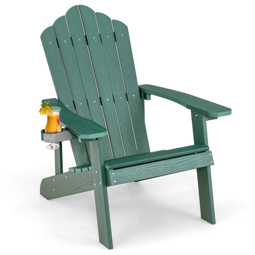 Weather Resistant HIPS Outdoor Adirondack Chair, With Cup Holder, Green