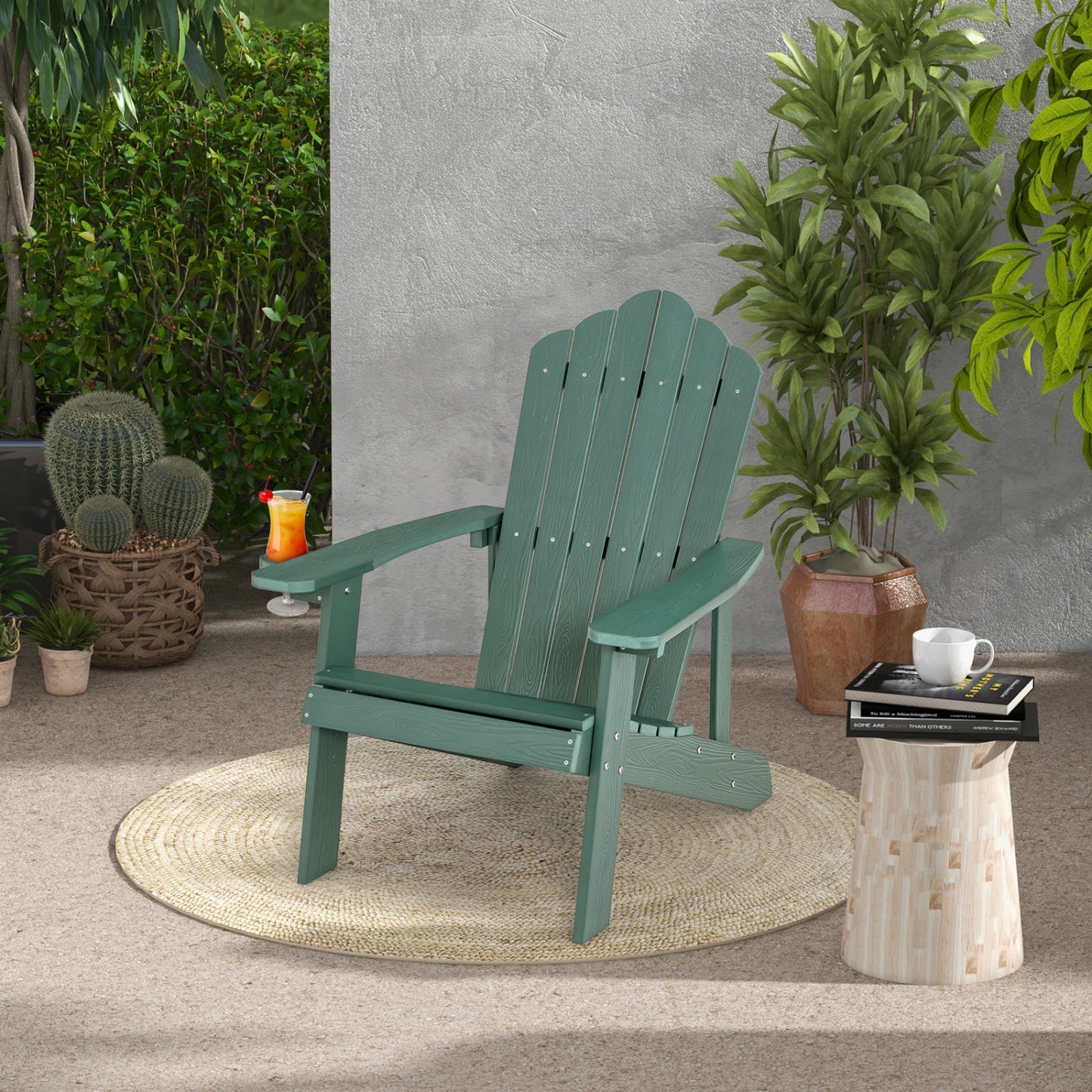 Weather Resistant HIPS Outdoor Adirondack Chair, With Cup Holder, Green Adirondack Chairs at Gallery Canada