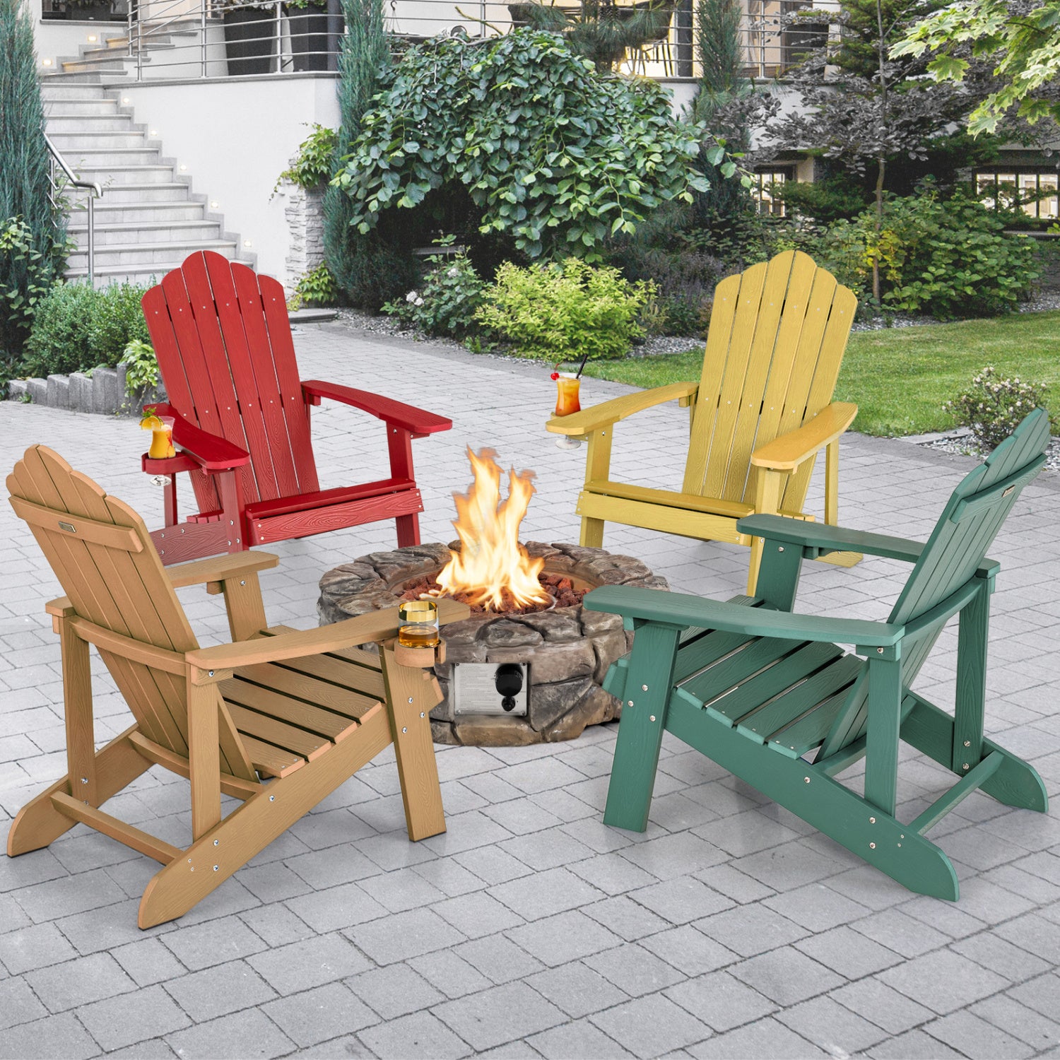 Weather Resistant HIPS Outdoor Adirondack Chair, With Cup Holder, Green Adirondack Chairs at Gallery Canada