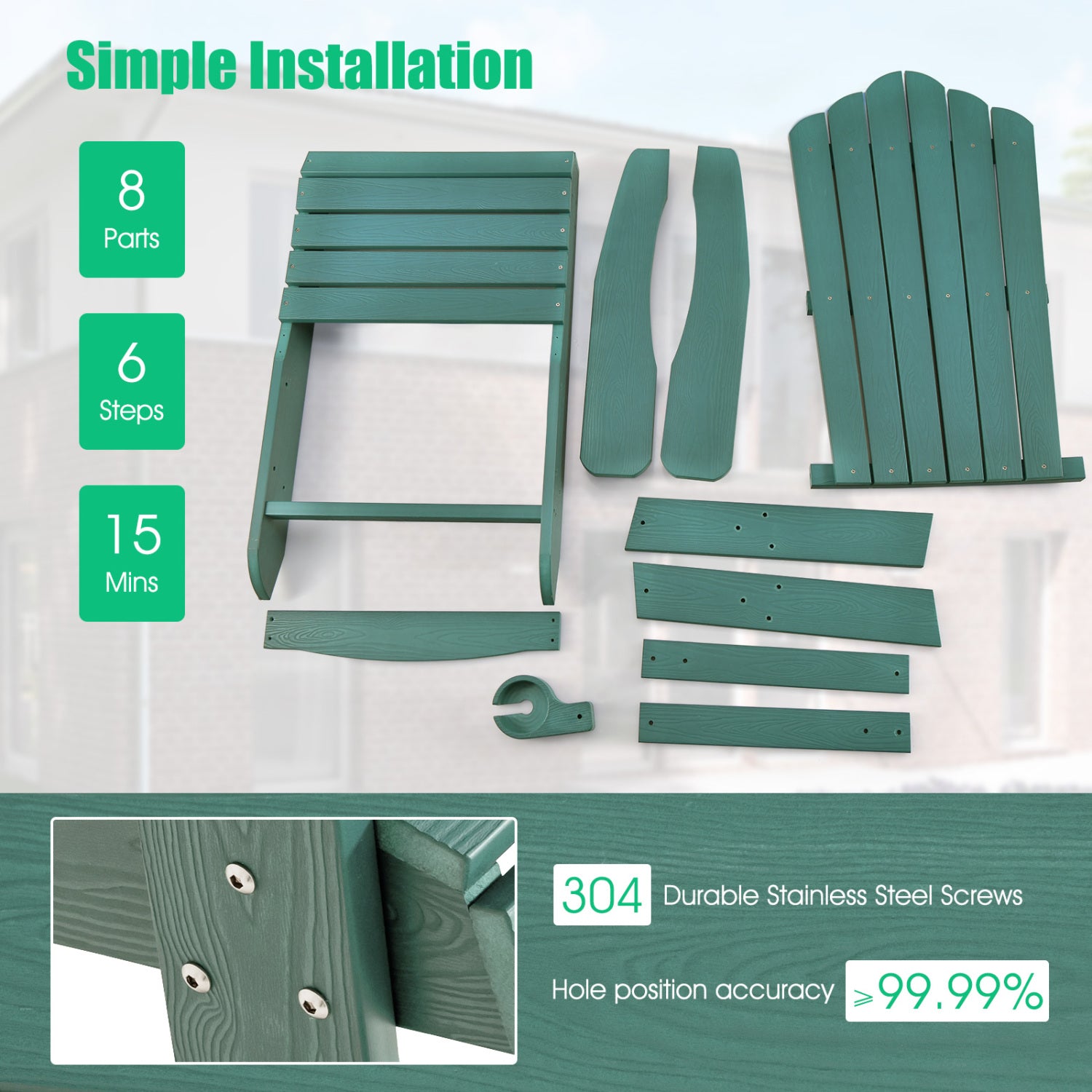 Weather Resistant HIPS Outdoor Adirondack Chair, With Cup Holder, Green Adirondack Chairs at Gallery Canada