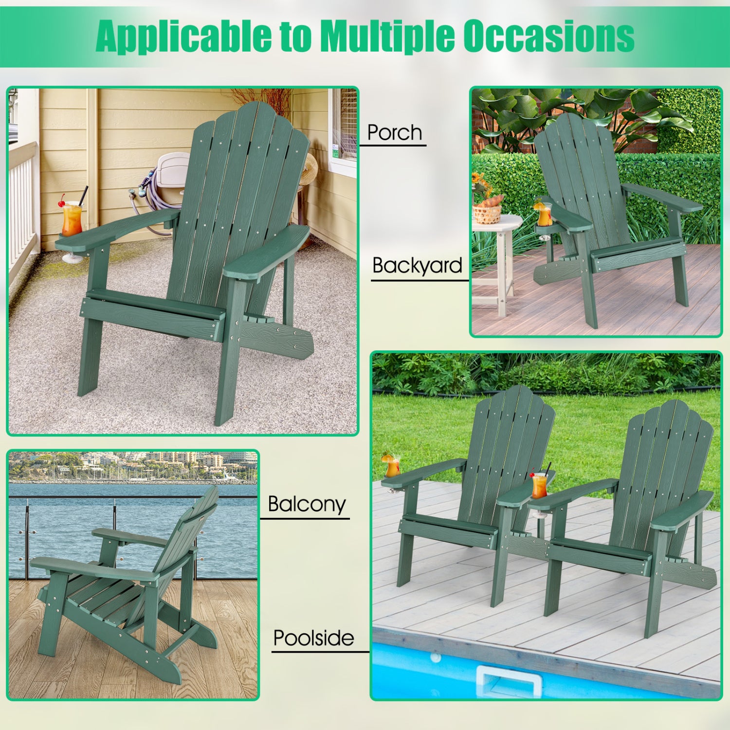 Weather Resistant HIPS Outdoor Adirondack Chair, With Cup Holder, Green Adirondack Chairs at Gallery Canada