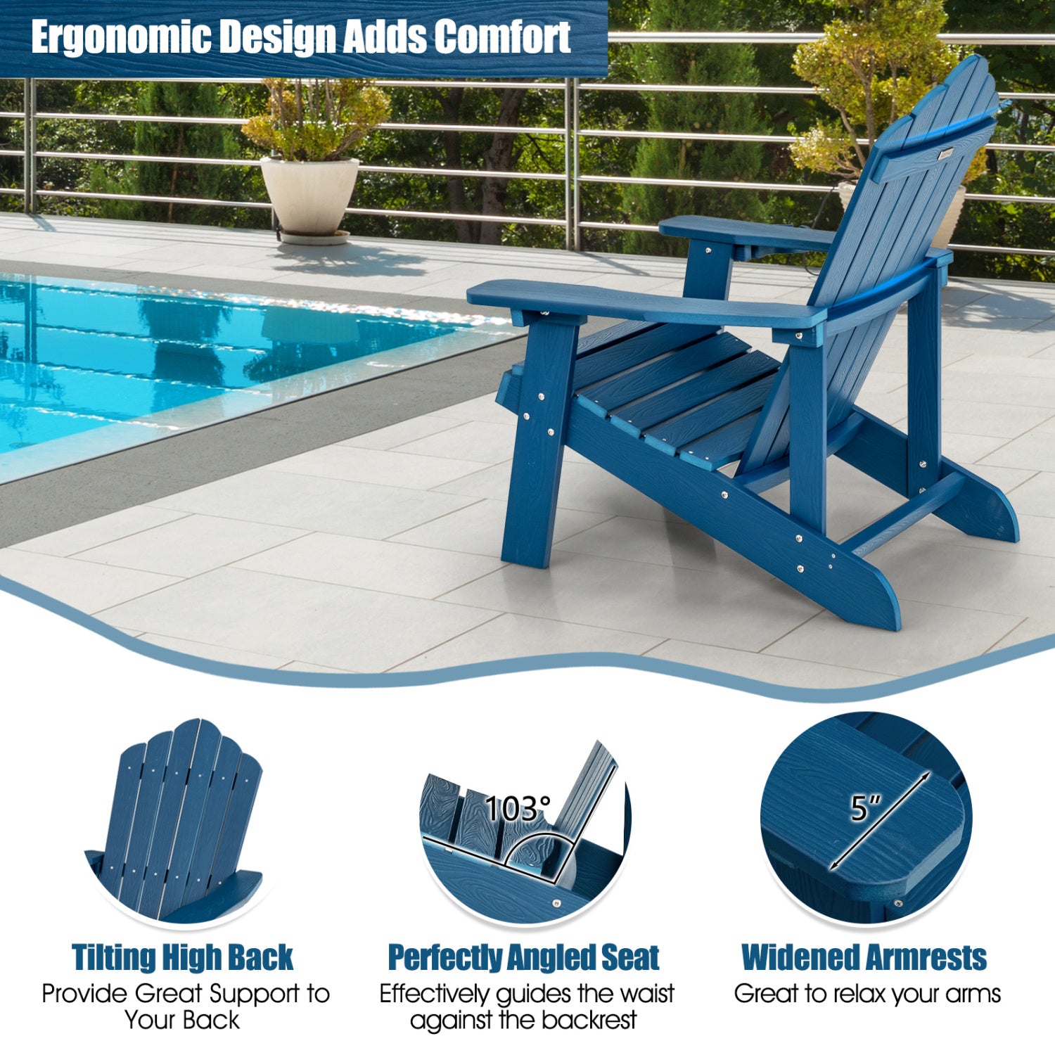 Weather Resistant HIPS Outdoor Adirondack Chair, Navy Adirondack Chairs at Gallery Canada