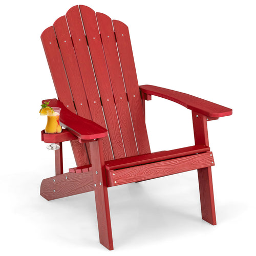 Weather Resistant HIPS Outdoor Adirondack Chair With Cup Holder, Red