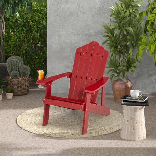 Weather Resistant HIPS Outdoor Adirondack Chair With Cup Holder, Red