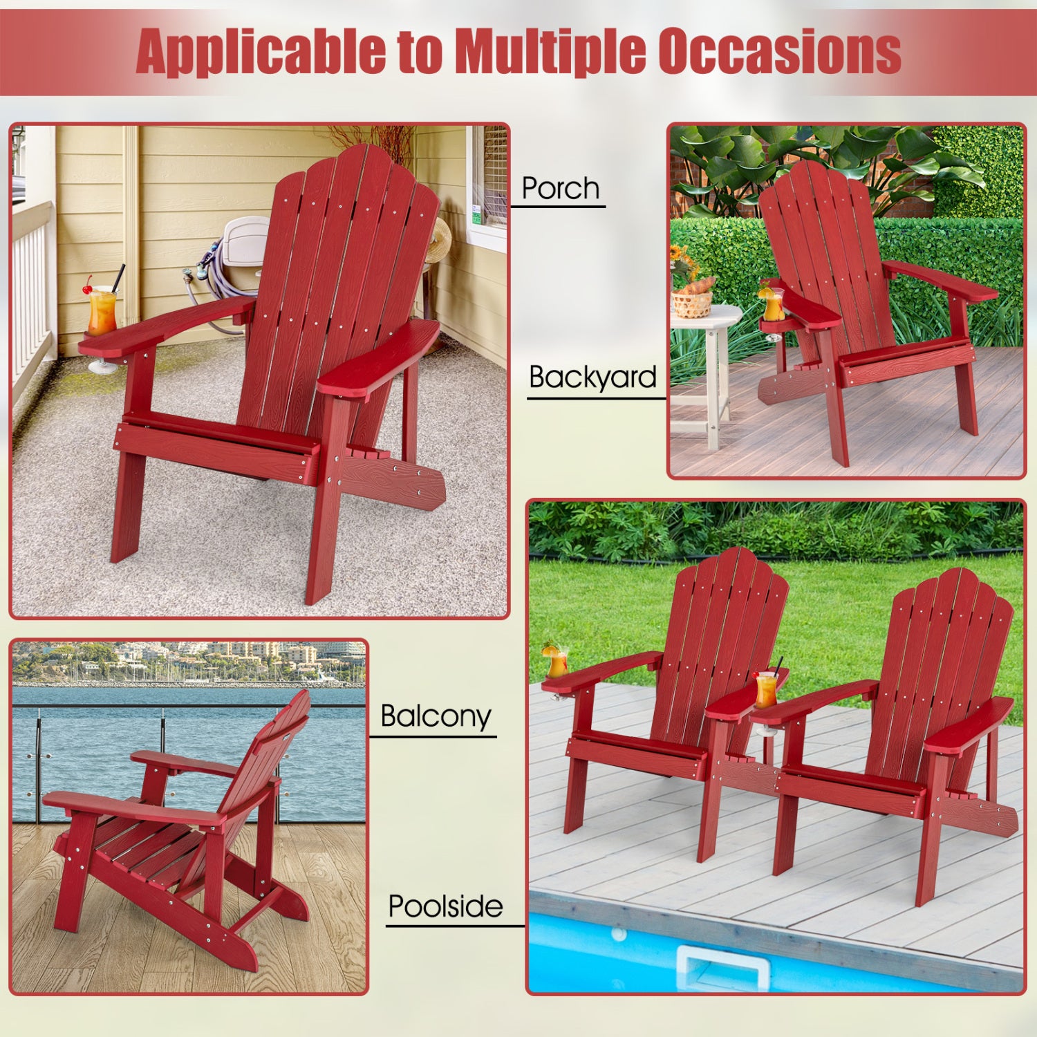 Weather Resistant HIPS Outdoor Adirondack Chair With Cup Holder, Red Adirondack Chairs at Gallery Canada