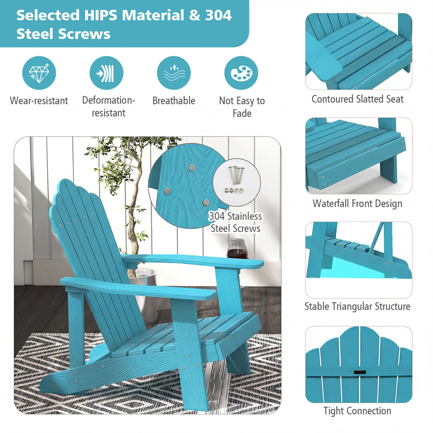Outdoor Adirondack Chair, Weather Resistant HIPS, With Cup Holder, Turquoise Adirondack Chairs at Gallery Canada