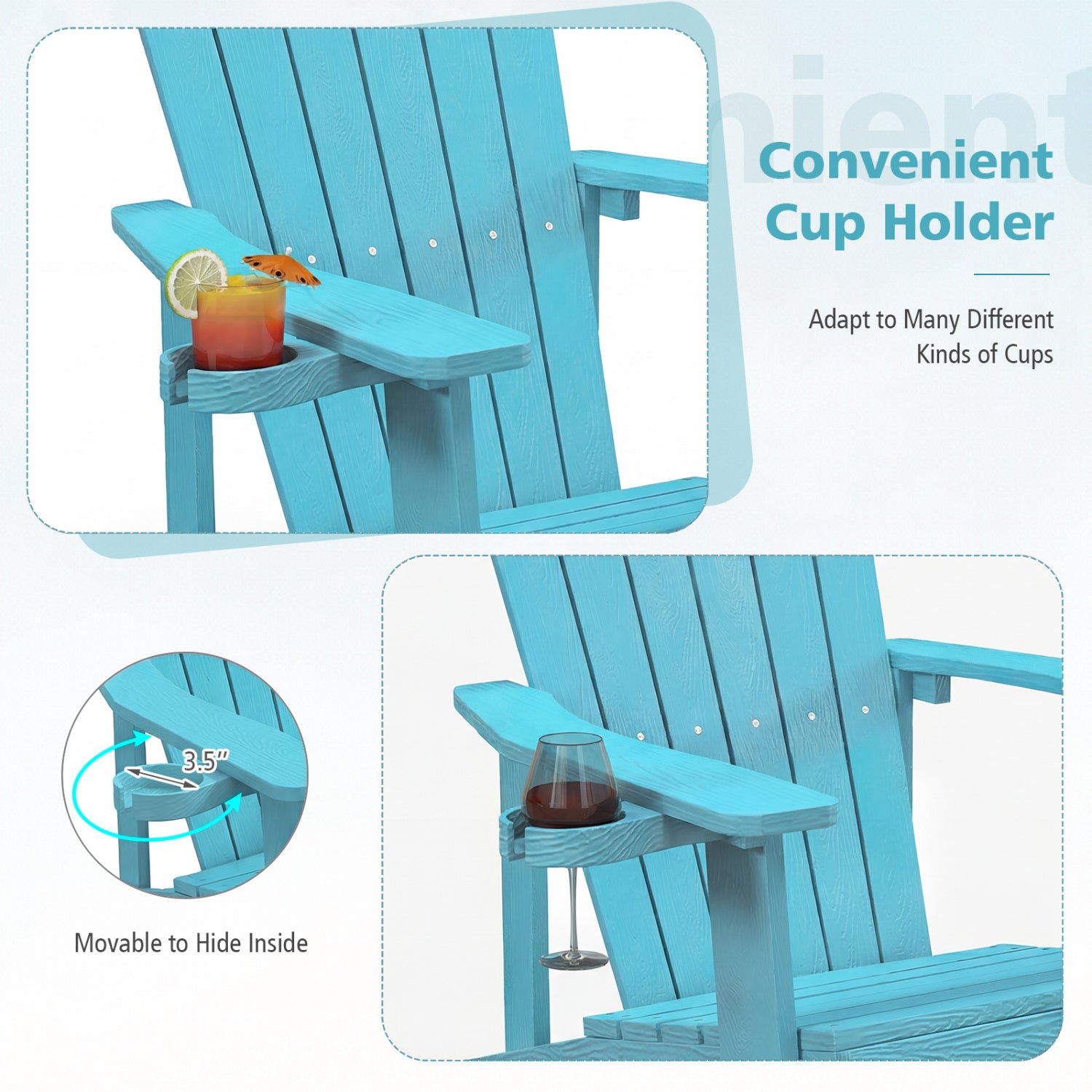 Outdoor Adirondack Chair, Weather Resistant HIPS, With Cup Holder, Turquoise Adirondack Chairs at Gallery Canada